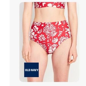 Old Navy Red and White Floral Bikini Bottom